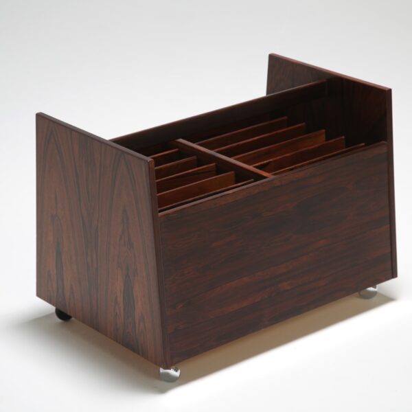 a rosewood magazine holder by rolf hesland for bruksbo.
