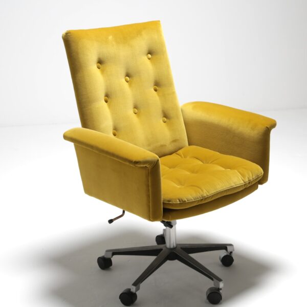 a gold cotton velvet covered 1960s office chair