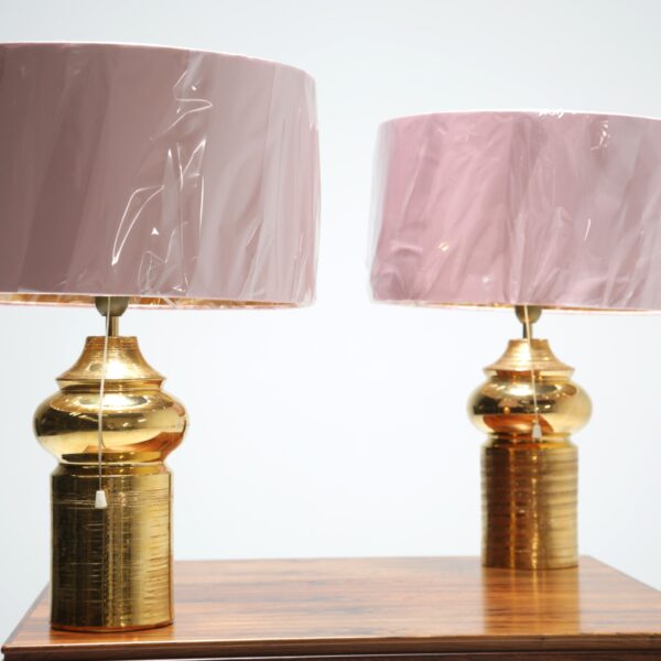 pair of gold glazed ceramic lamps by bitossi for bergboms.
