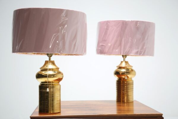pair of gold glazed ceramic lamps by bitossi for bergboms.