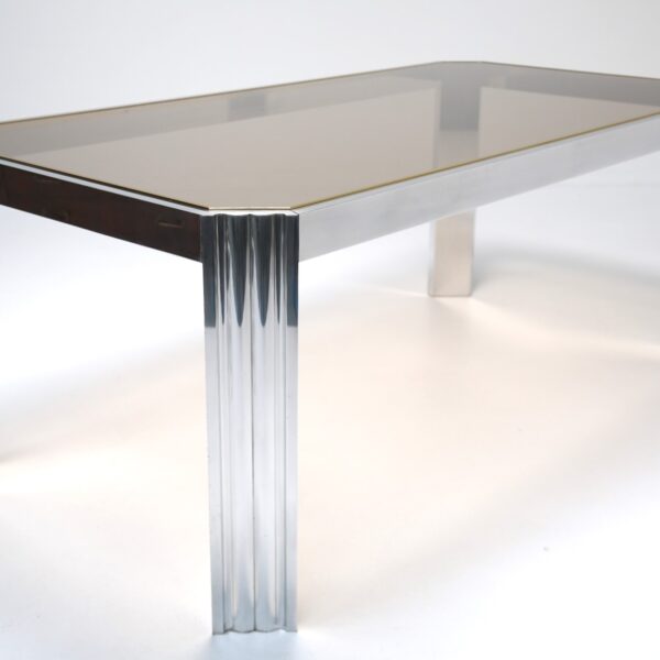 1970s aluminium dining table with glass top.