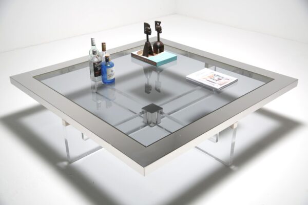 sandro petti large lucite and steel coffee table.