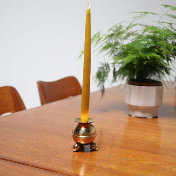 pair of round brass candleholders by gusum, sweden, 1960s.