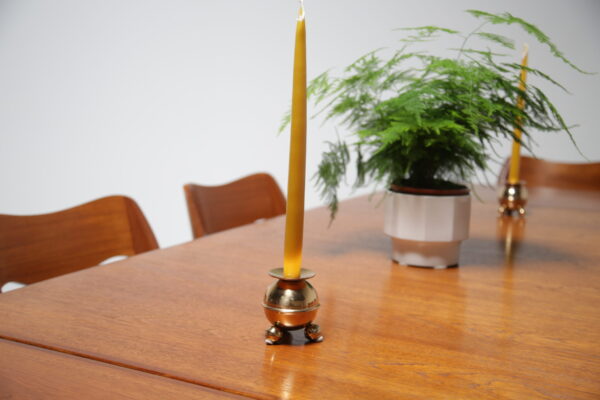 pair of round brass candleholders by gusum, sweden, 1960s.