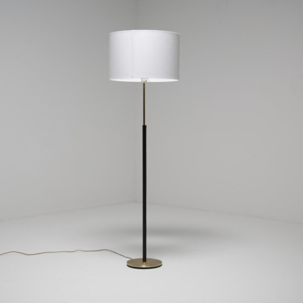 Swedish Mid-Century Leather and Brass Floor Lamp by FLB, 1960s.