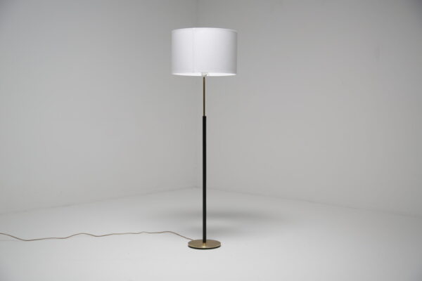 Swedish Mid-Century Leather and Brass Floor Lamp by FLB, 1960s.