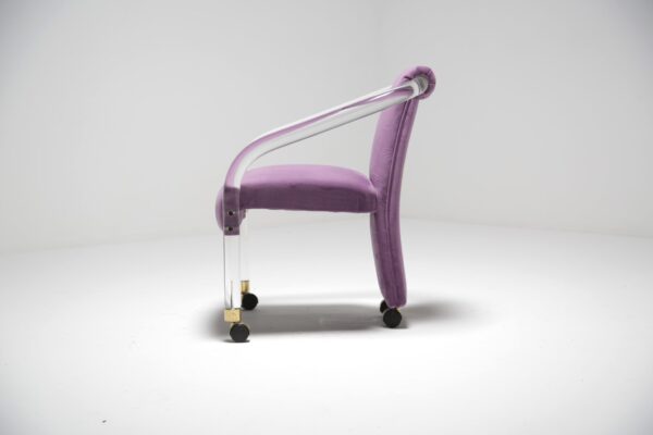 Vintage Lucite and Purple Velvet Armchair by Charles Hollis Jones, USA, 1970s.