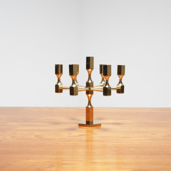 Mid Century Brutalist Solid Brass 7 Arm Candelabra, Sweden, 1970s.
