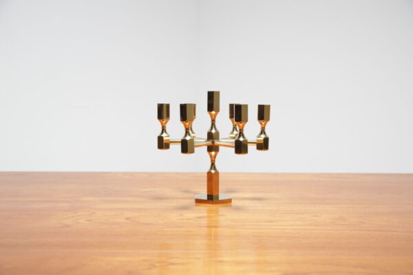 Mid Century Brutalist Solid Brass 7 Arm Candelabra, Sweden, 1970s.