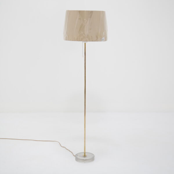 Swedish Mid-Century Brass and Glass Floor Lamp with Drum Shade, 1960s.
