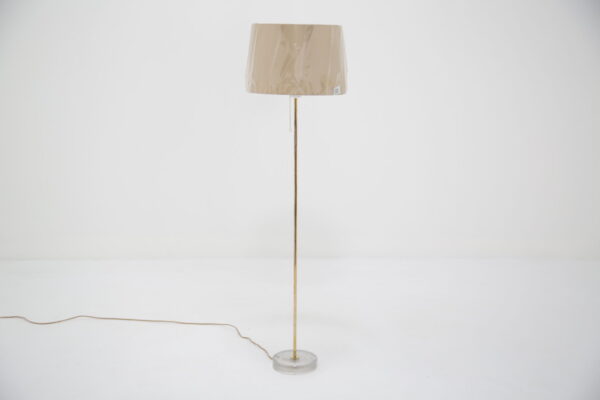 Swedish Mid-Century Brass and Glass Floor Lamp with Drum Shade, 1960s.