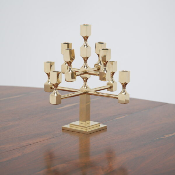 Decorative Swedish Brutalist Solid Brass 9-Arm Candelabra, 1980s.