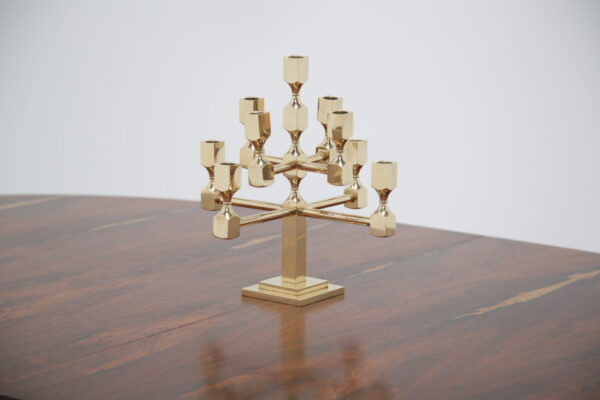 Decorative Swedish Brutalist Solid Brass 9-Arm Candelabra, 1980s.