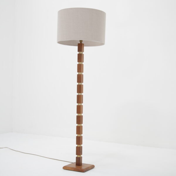 Vintage Swedish Walnut and Brass Floor Lamp, 1960s.