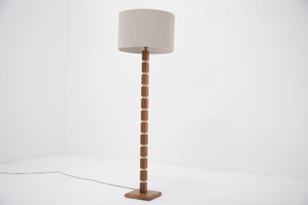Vintage Swedish Walnut and Brass Floor Lamp, 1960s.