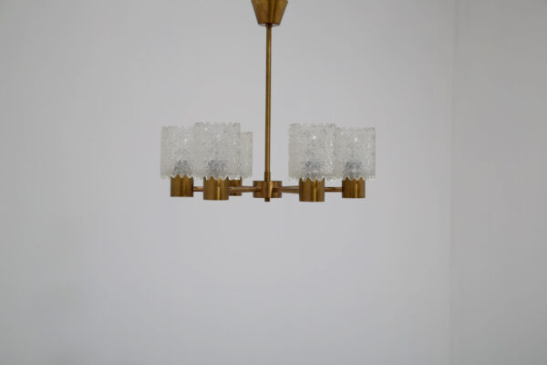 Vintage Swedish Brass and Cut Glass 6-Arm Chandelier, 1960s.