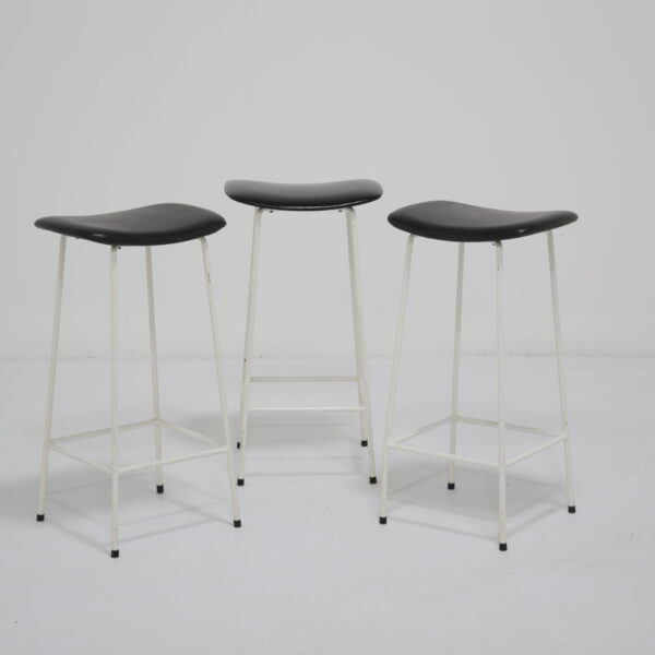Vintage Frank Guille White Metal "Program" Bar Stools, 1950s.