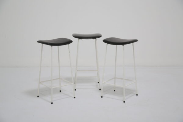 Vintage Frank Guille White Metal "Program" Bar Stools, 1950s.