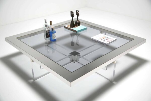 Sandro Petti for Angelo Metalarte: Large Lucite & Steel Coffee Table, Italy, 1970s