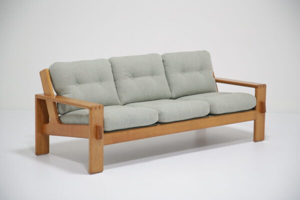 Vintage Oak-Framed "Bonanza" Three-Seat Sofa by Esko Pajamies, 1960s.