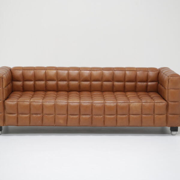 Modern Brown Leather Three Seat Sofa in the Style of Josef Hoffmann