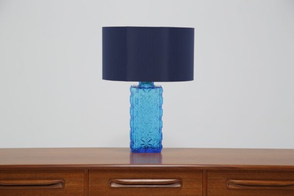 Vintage Swedish Blue Glass Table Lamp, 1960s.