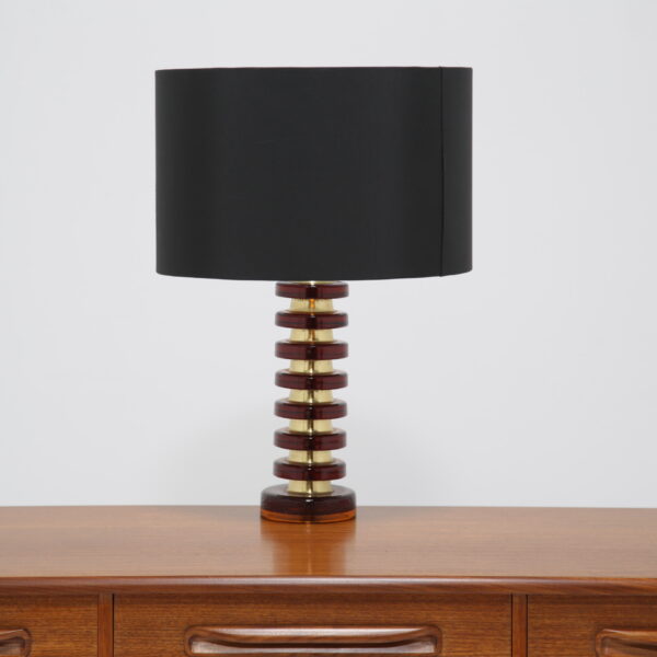 Vintage Swedish Amber Glass & Brass Table Lamp by MAE Lighting, 1960s.