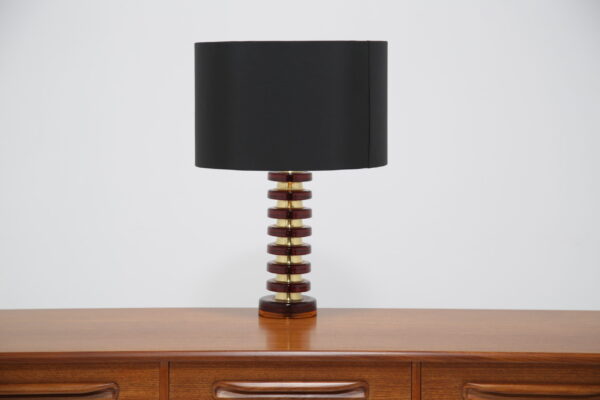 Vintage Swedish Amber Glass & Brass Table Lamp by MAE Lighting, 1960s.