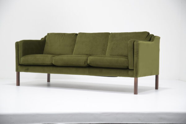Vintage Moss Green Velvet Three Seat Sofa by Borge Mogensen, Denmark, 1960s.