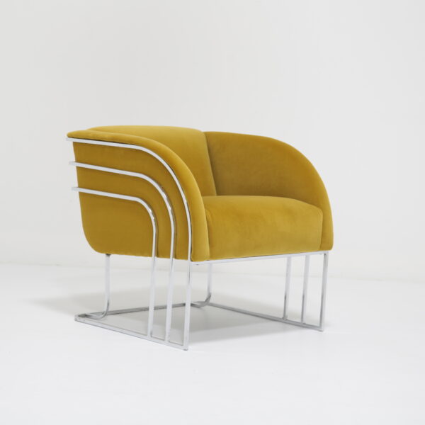 Mid-Century Modern Gold Velvet Lounge Armchair by Milo Baughman, 1970s