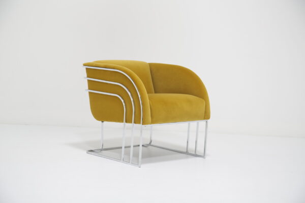 Mid-Century Modern Gold Velvet Lounge Armchair by Milo Baughman, 1970s