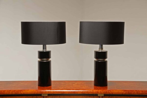 Pair of Black and Chrome Mid-Century Table Lamps