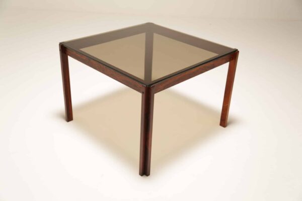 Vintage Scandinavian Square Rosewood and Glass Coffee Table