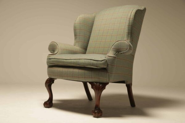 Victorian Mahogany Wingback Armchair with Claw and Ball Feet