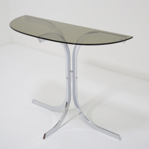 Mid-Century Chrome & Smoked Glass Console Table, France, 1970s.