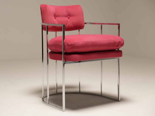 Chromed Mid-Century Pink Velvet Armchair by Milo Baughman, 1970s.