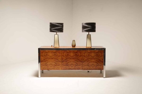 Pace Collection Burlwood and Chrome Sideboard