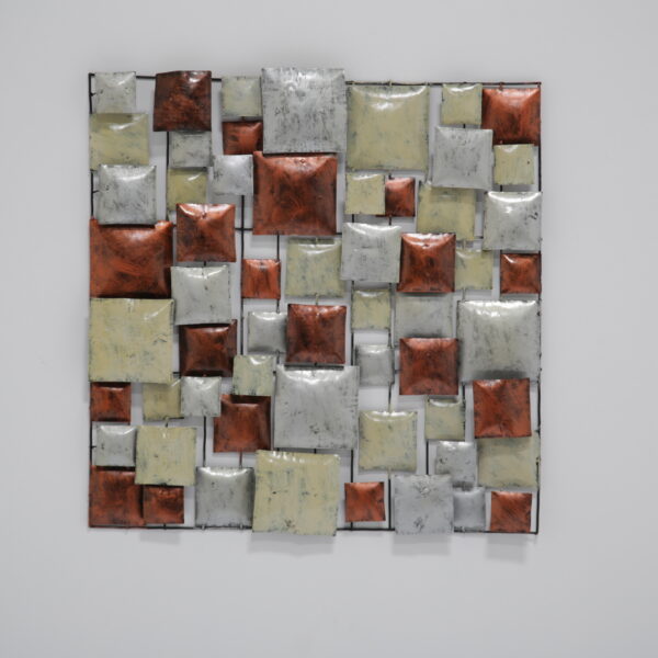 Mid-Century American Brutalist Metal Wall Sculpture in Painted Copper & Enamel