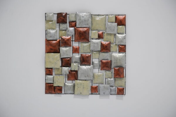 Mid-Century American Brutalist Metal Wall Sculpture in Painted Copper & Enamel