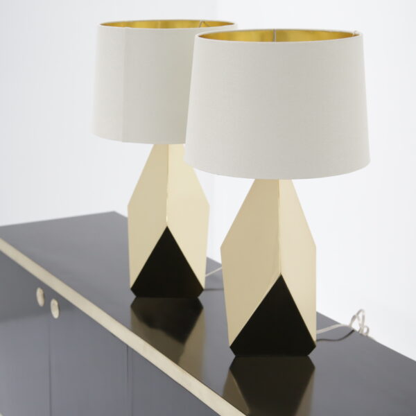 Pair of Modern Brass Origami Mid-century Style Table Lamps, USA