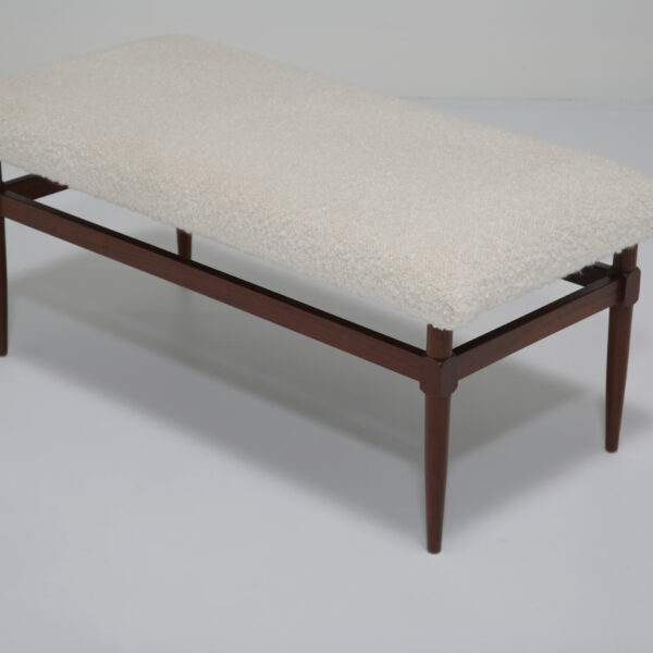Vintage Bouclé & Walnut Bench Seat, 1960s.