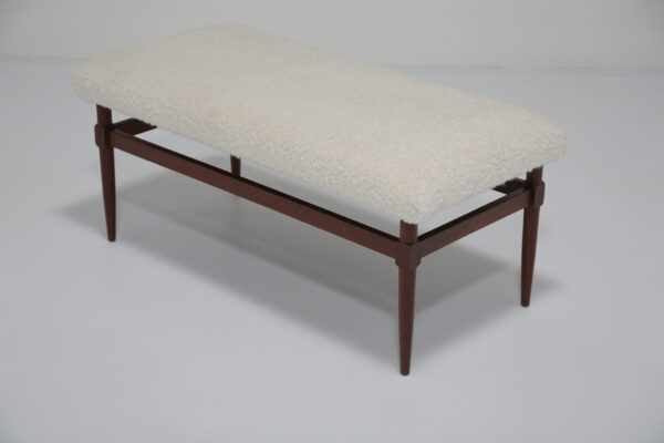 Vintage Bouclé & Walnut Bench Seat, 1960s.