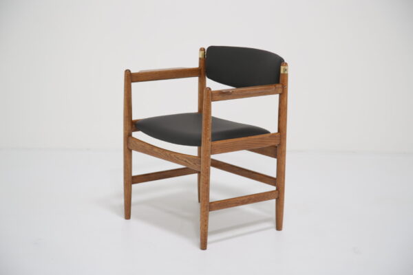 Vintage Oak and Black Leather Armchair by Børge Mogensen for Karl Andersson & Sons, 1960s.