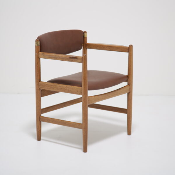 Vintage Oak and Brown Leather Armchair by Børge Mogensen for Karl Andersson & Sons, 1960s.