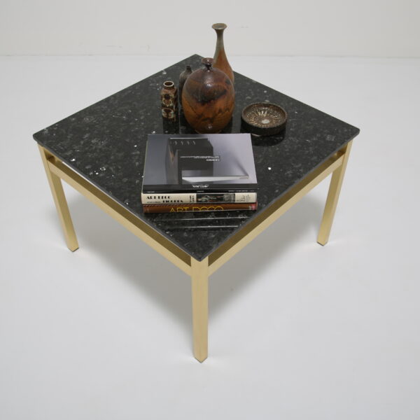 Vintage Square Brass and Black Granite Top Coffee Table, 1970s