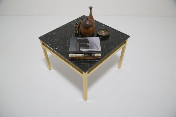 Vintage Square Brass and Black Granite Top Coffee Table, 1970s
