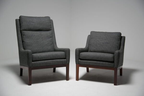 Kai Lyngfeldt-Larsen Armchairs: Pair of Danish Lounge Chairs in Rosewood & Grey Tweed, Denmark, 1960s