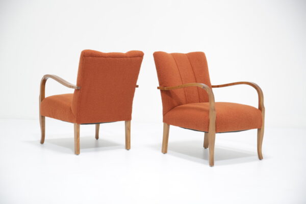 Swedish Art Deco Pair of Terracotta Brown Bouclé Armchairs, 1930/40s.