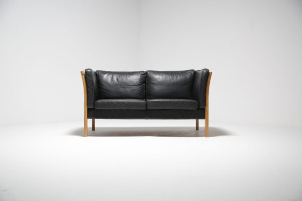 Vintage Danish Black Leather Two Seat Sofa for Sale by Stouby