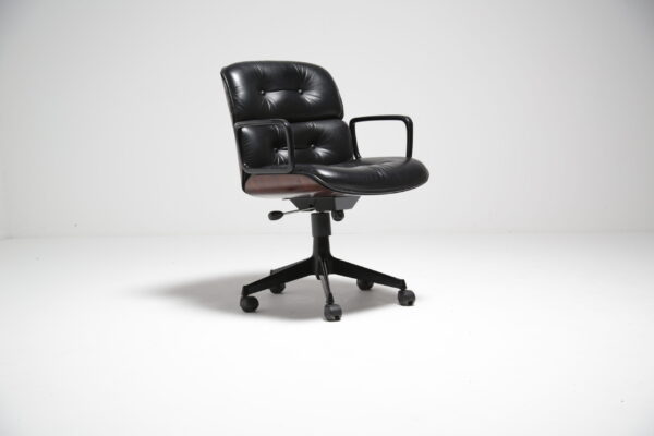 Black Leather and Rosewood Swivel Desk Chair by Ico Parisi for MIM, Italy, 1950s.
